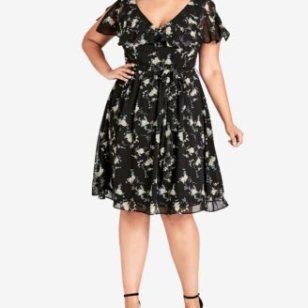 City Chic Dress V Neck Black Blossom